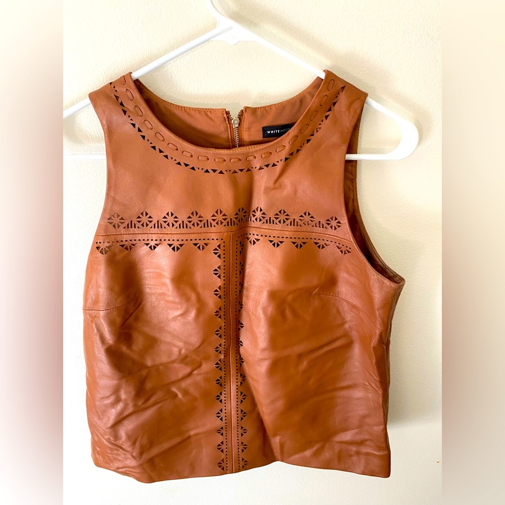 White House Black Market Leather Cut Out Tank Top Size 4